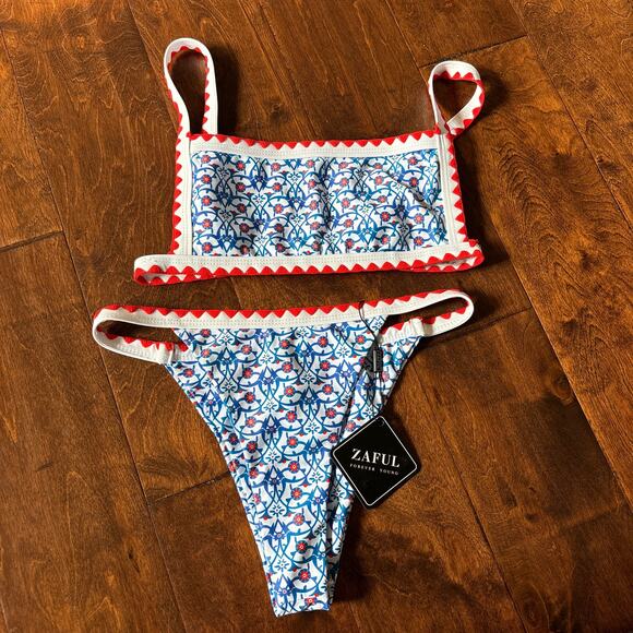 NWT ZAFUL Bohemian Printed High Cut Two Piece Bandeau Swimsuit Size S 4 - Picture 4 of 11